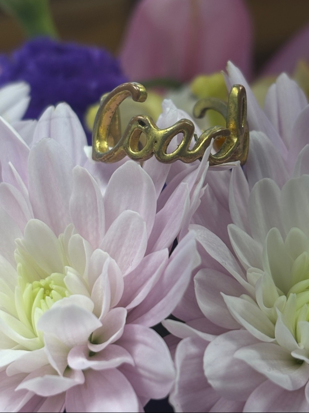 Coach Script Logo Gold Tone Ring Vintage Y2K Fashion Jewelry